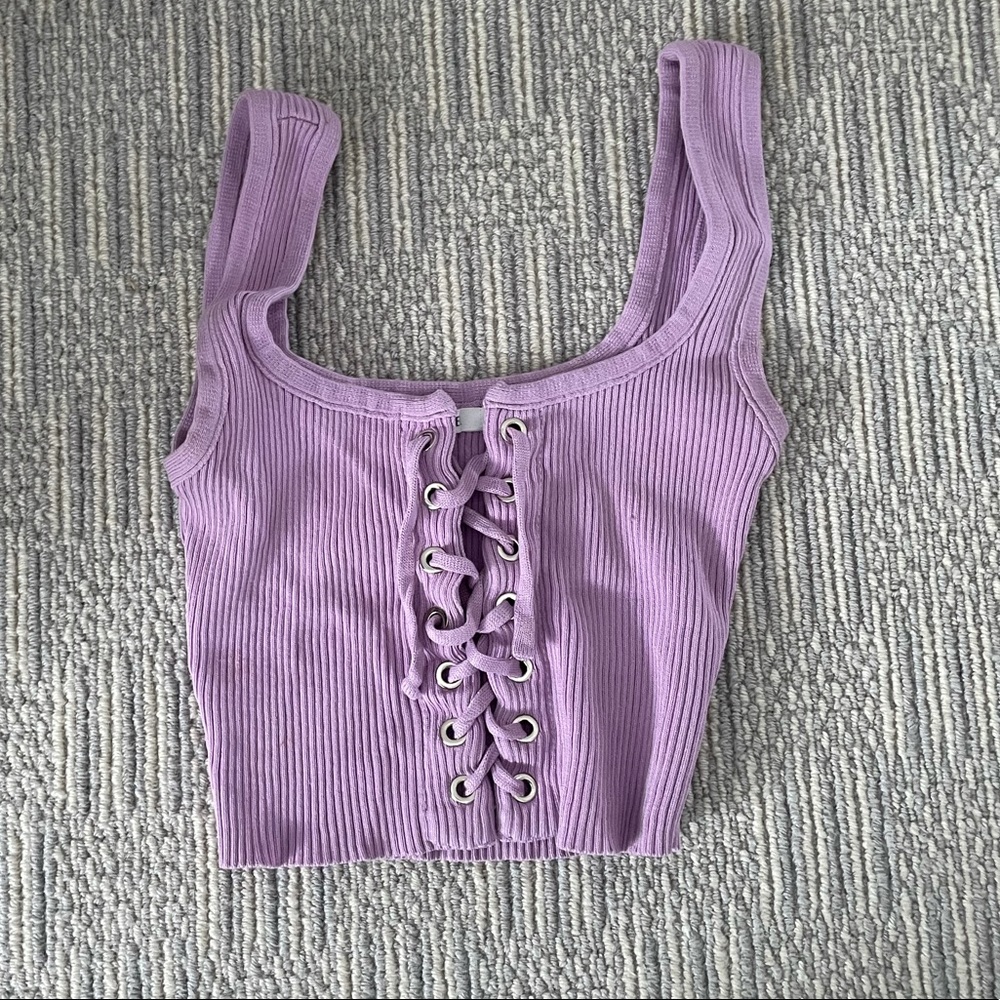 Y2K PURPLE LACE UP CROP TOP S